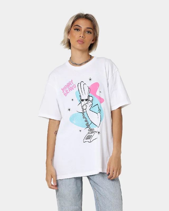 American Thrift X Johnny Bravo Dial-A-Hunk T-Shirt White Collared T-Shirt Boat Neck A-Line