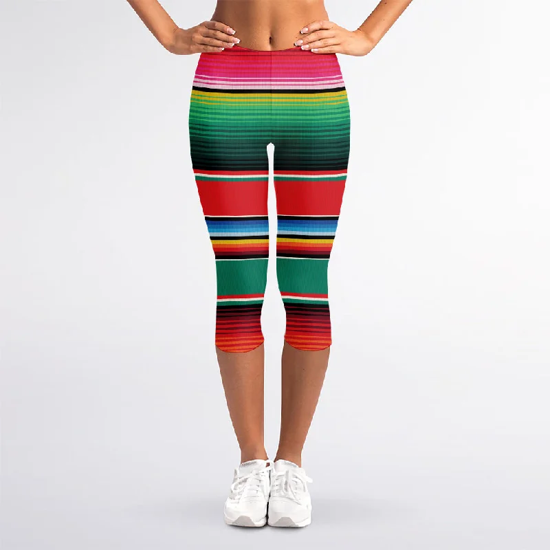 Colorful Mexican Blanket Pattern Print Women's Capri Leggings Fashionable Full-Length Active Leggings