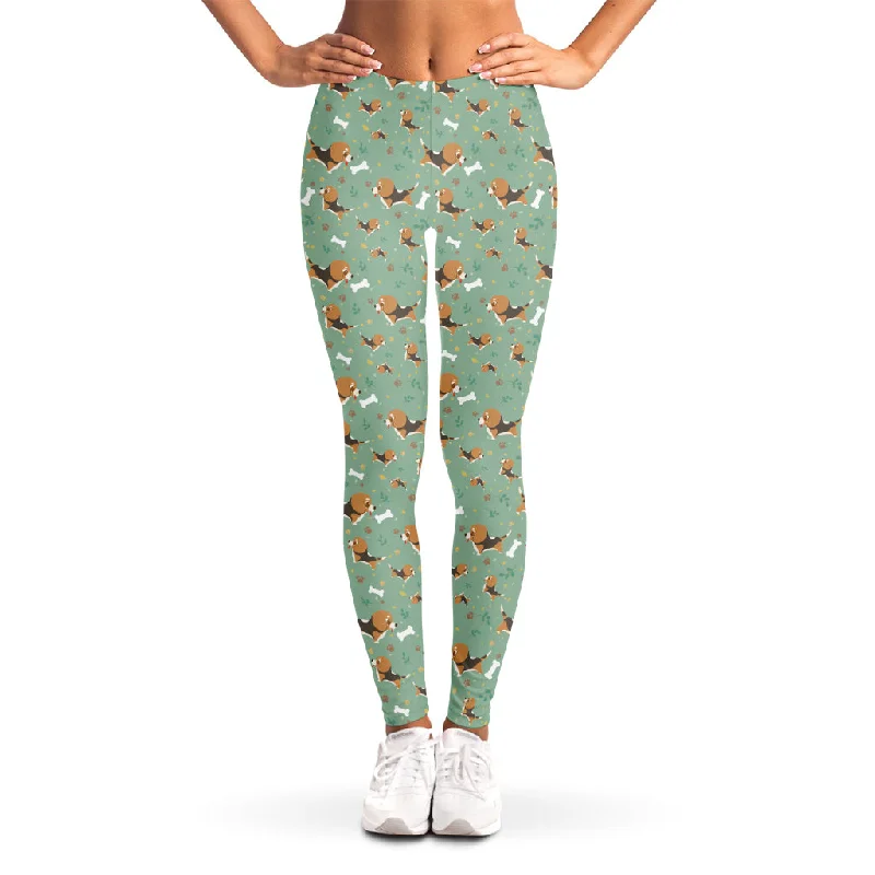 Cute Beagle Puppy Pattern Print Women's Leggings Trendy Colorblock Print Leggings