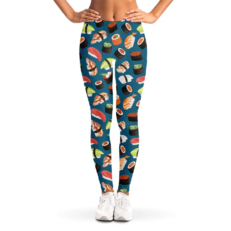 Colorful Sushi Pattern Print Women's Leggings Chic Workout Leggings