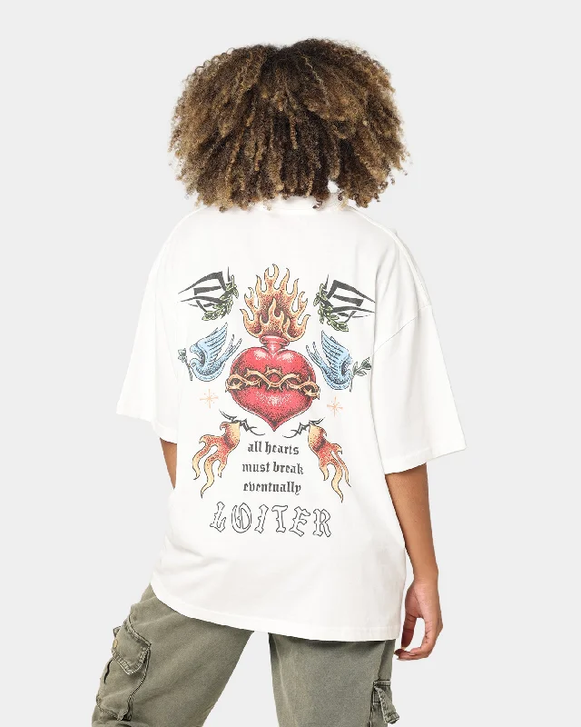 Loiter Hearts Ablaze T-Shirt Off White Mesh Blend Leather Blend Suede Blend