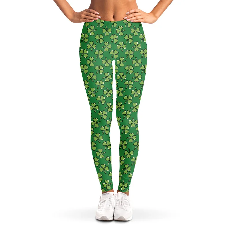 Cute Clover St. Patrick's Day Print Women's Leggings Stylish Faux Leather Leggings