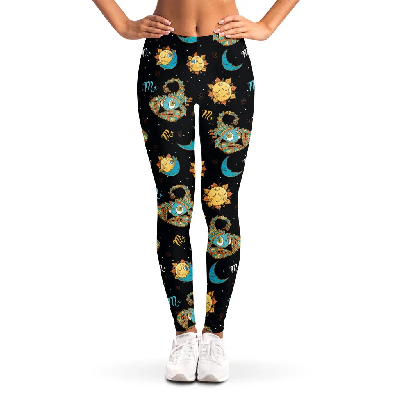 Cute Cartoon Scorpio Pattern Print Women's Leggings Fashionable Floral Active Leggings