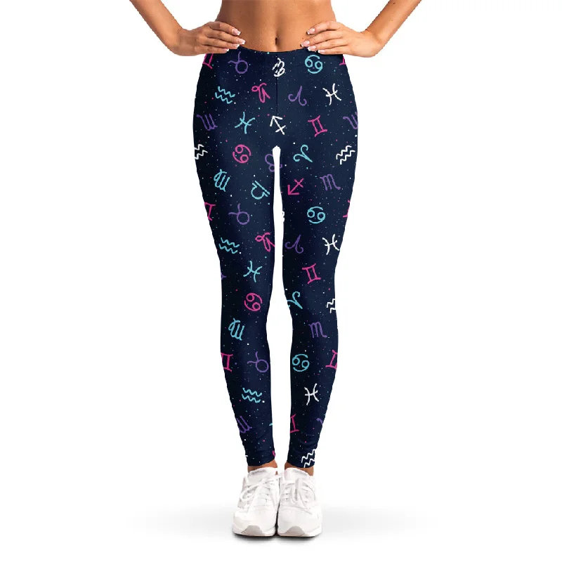 Colorful Zodiac Symbols Pattern Print Women's Leggings Comfortable Tummy Shaping Leggings