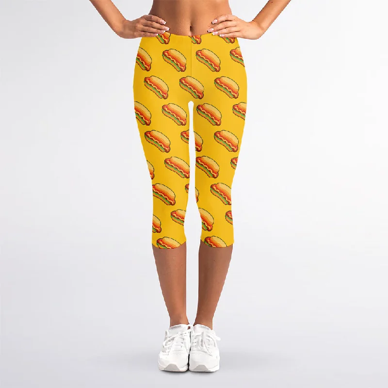 Colorful Hot Dog Pattern Print Women's Capri Leggings Comfortable Lounge Leggings