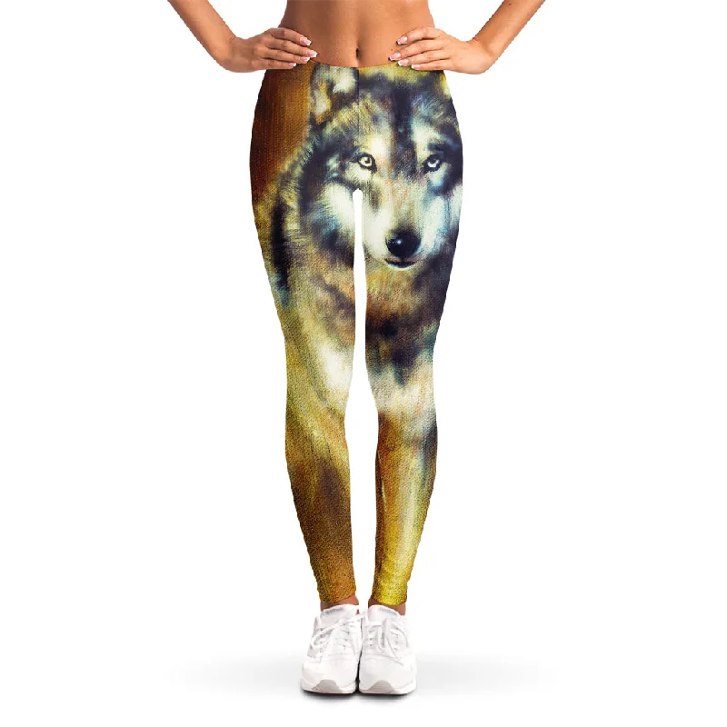 Cosmic Wolf Portrait Print Women's Leggings Trendy Ombre Effect Leggings