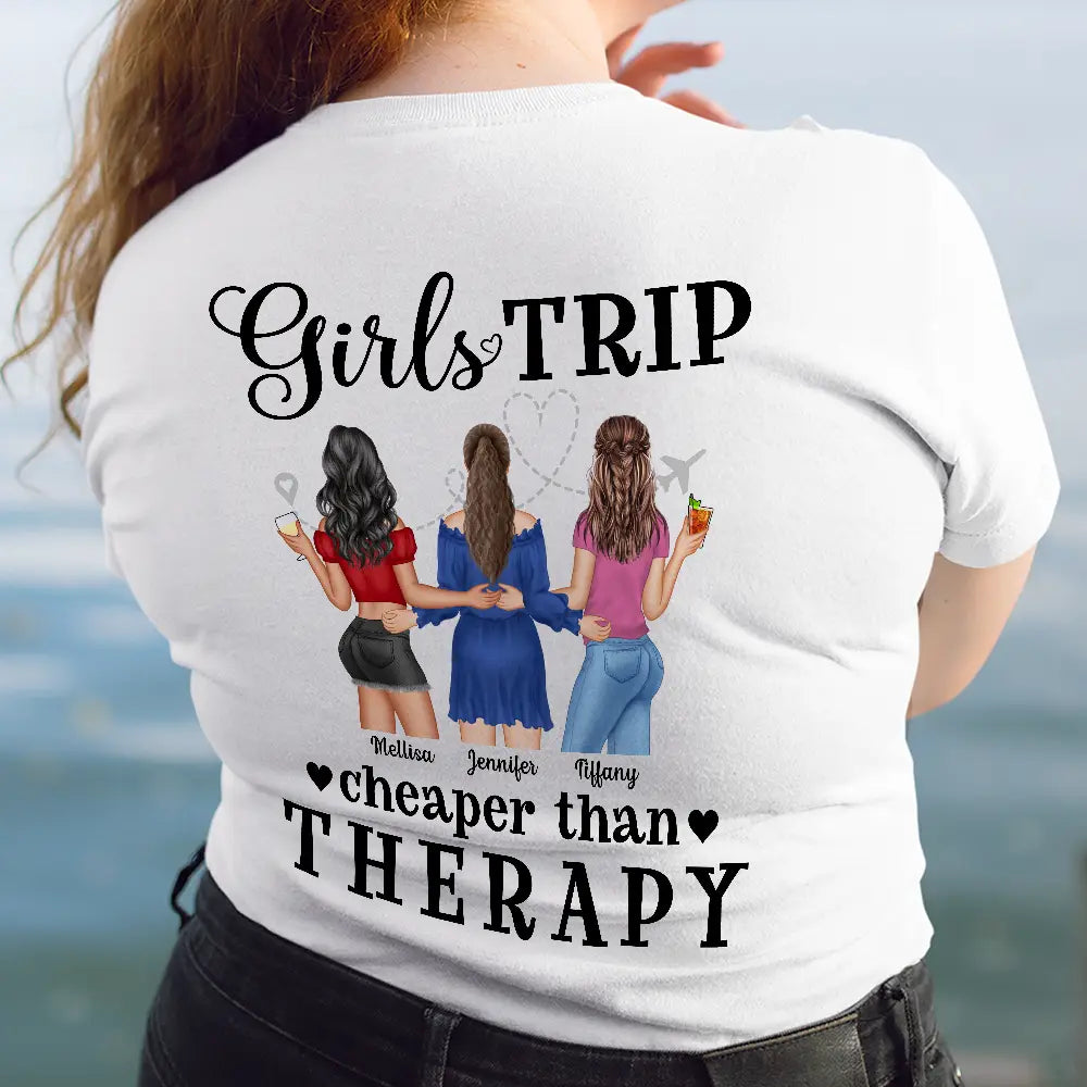 Summer Girls Trip Cheaper Than Therapy - Personalized T Shirt Welt Pockets Slit Pockets Flap Pockets