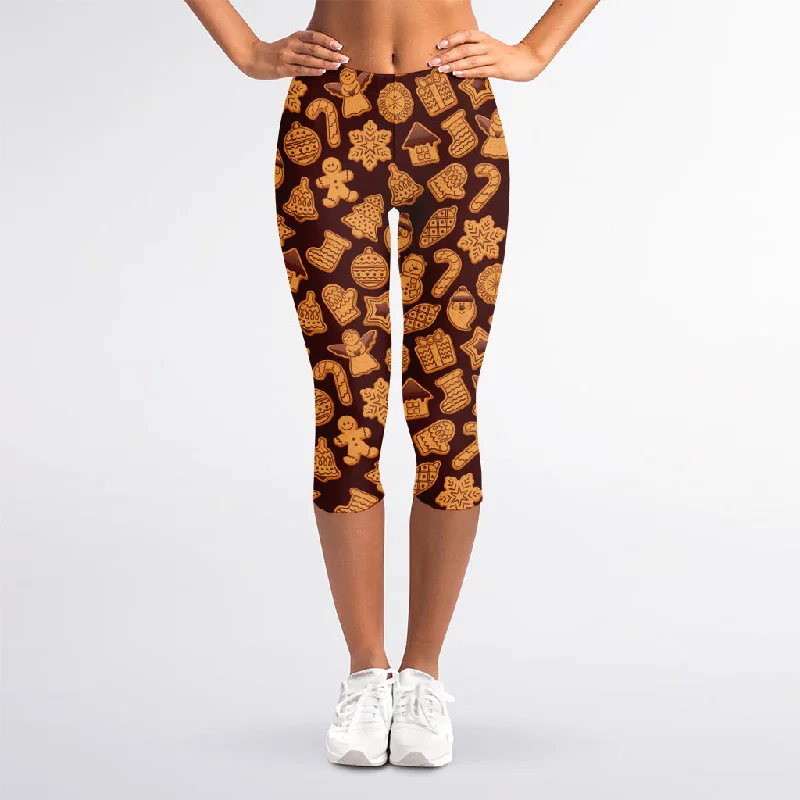 Christmas Cookies Pattern Print Women's Capri Leggings Trendy Spandex Leggings