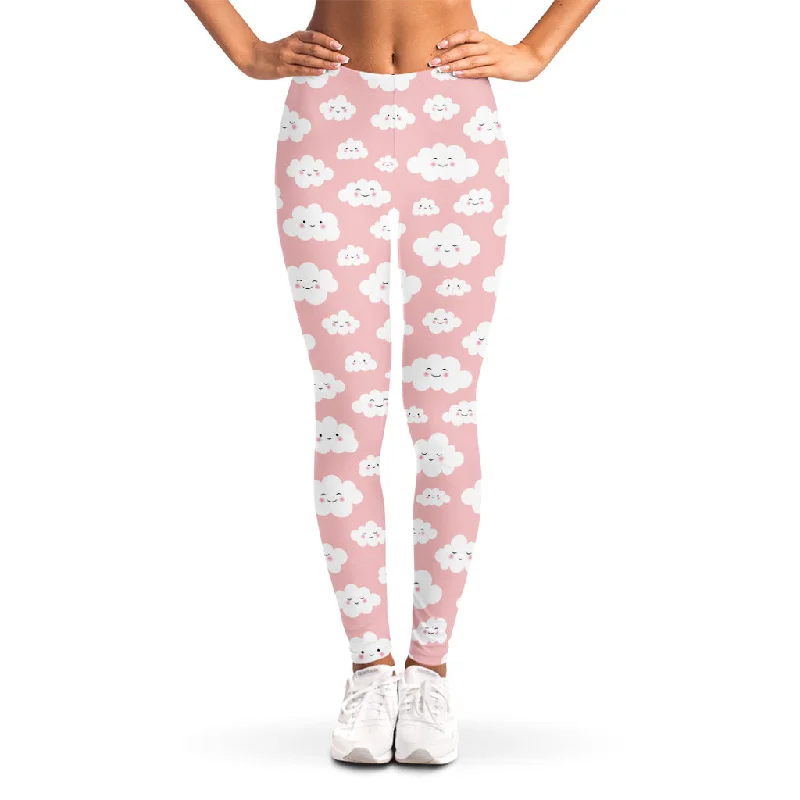 Cute Cloud Pattern Print Women's Leggings Chic Floral Print Leggings