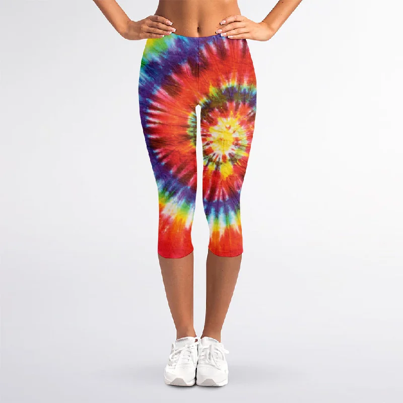 Colorful Hippie Tie Dye Print Women's Capri Leggings Comfortable Capri-Length Leggings