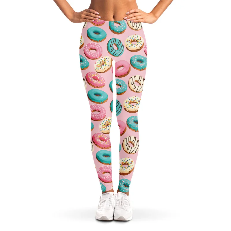 Cute Donut Pattern Print Women's Leggings Trendy Activewear Leggings