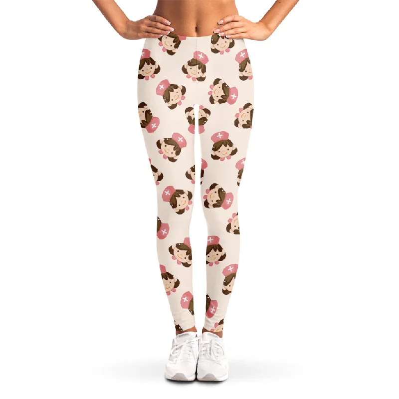 Cute Cartoon Nurse Pattern Print Women's Leggings Cozy Workout Performance Leggings