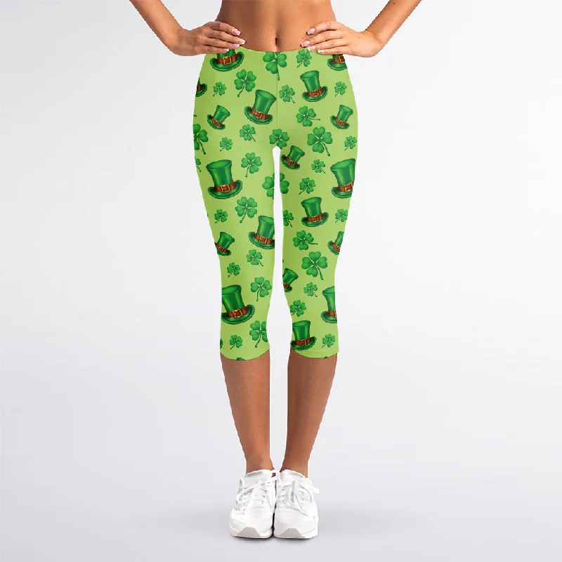 Clover And Hat St. Patrick's Day Print Women's Capri Leggings Fashionable Printed Legging Pants