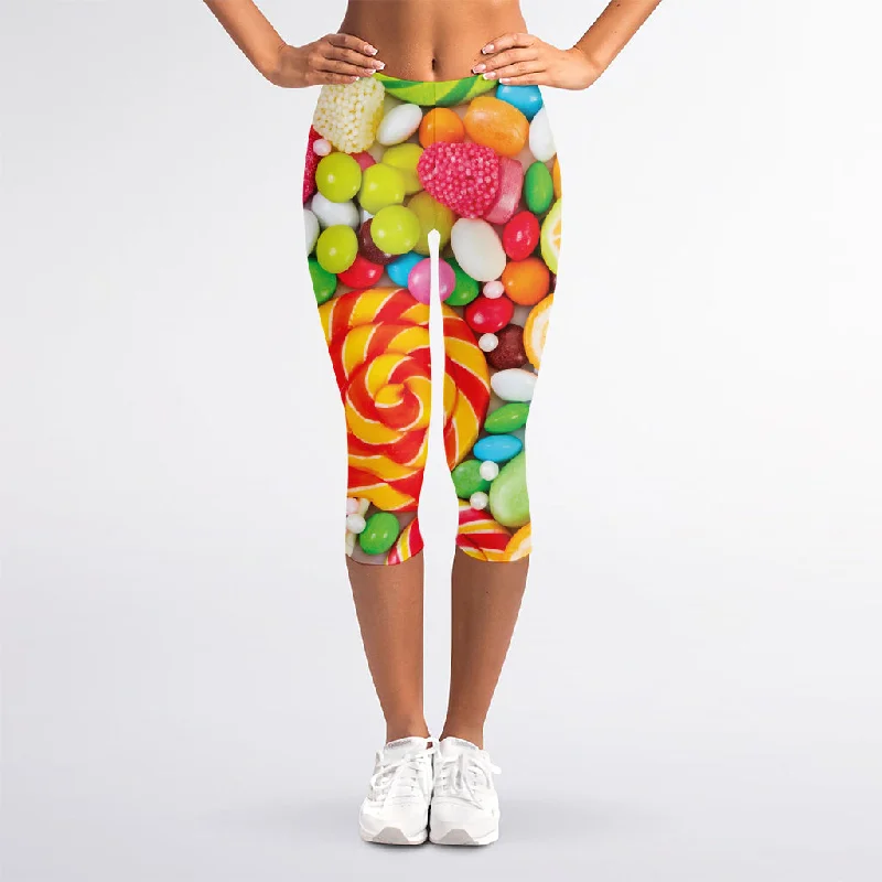 Colorful Lollipop And Candy Print Women's Capri Leggings Comfortable Stretch Leggings