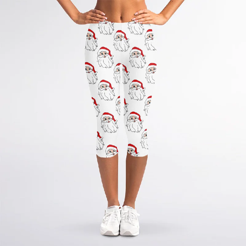 Christmas Santa Claus Pattern Print Women's Capri Leggings Casual Sporty Leggings