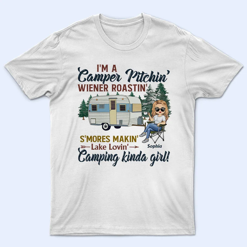 Camper Pitching Wiener Roasting Smore Making Lake Loving Camping Kind Of Girl - Personalized Custom T Shirt Real Fur Shearling Chenille