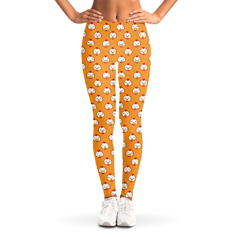 Cute Chicken Emoji Pattern Print Women's Leggings Trendy Polka Dot Leggings