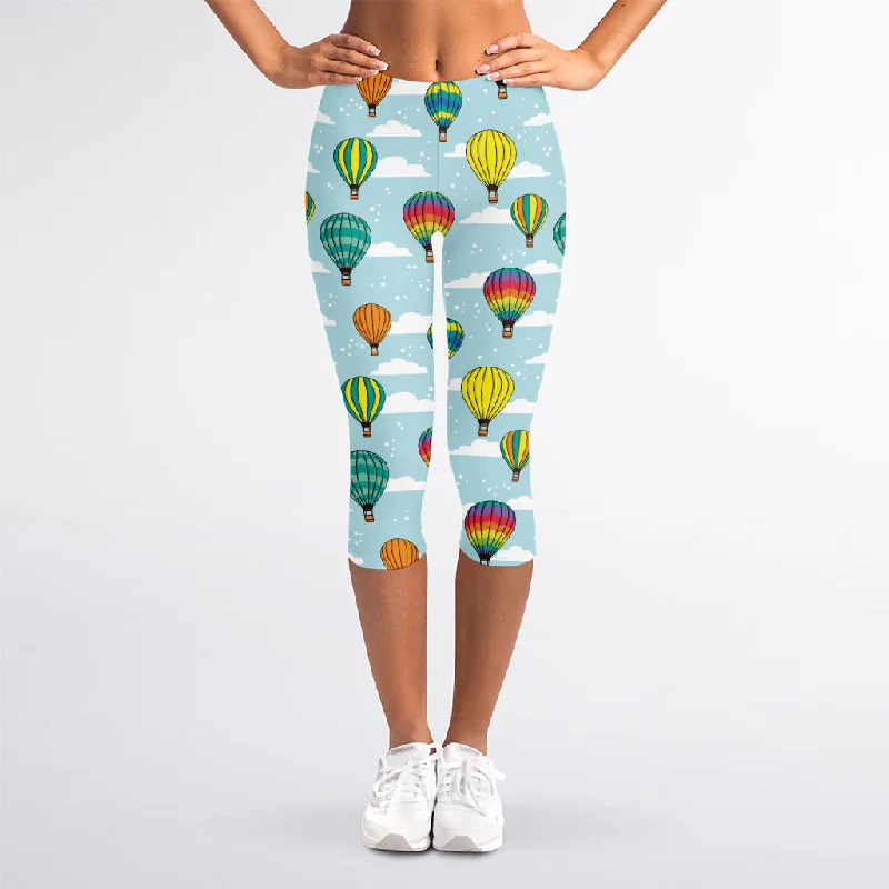 Colorful Air Balloon Pattern Print Women's Capri Leggings Stylish Stretch-Waist Leggings