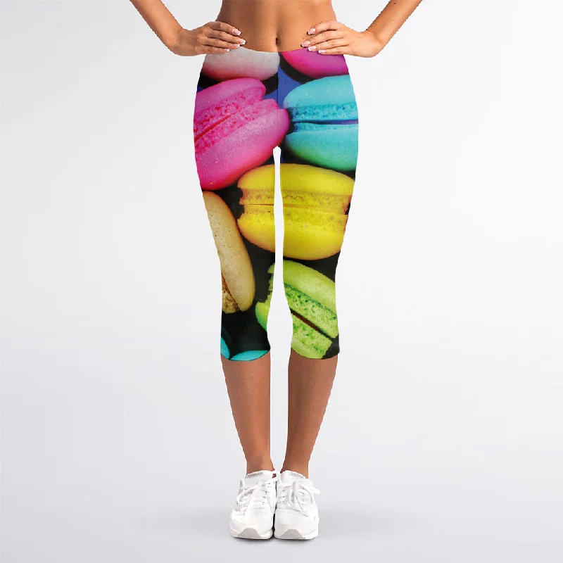 Colorful Macarons Print Women's Capri Leggings Trendy Flared Leggings