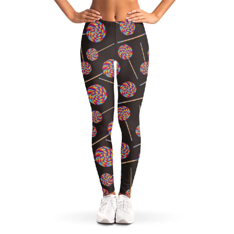 Colorful Swirl Lollipop Pattern Print Women's Leggings Cozy Mid-Rise Workout Leggings