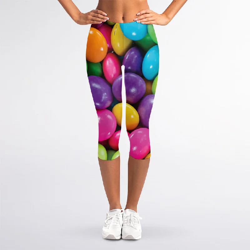 Colorful Chocolate Candy Print Women's Capri Leggings Comfortable Slip-On Compression Leggings