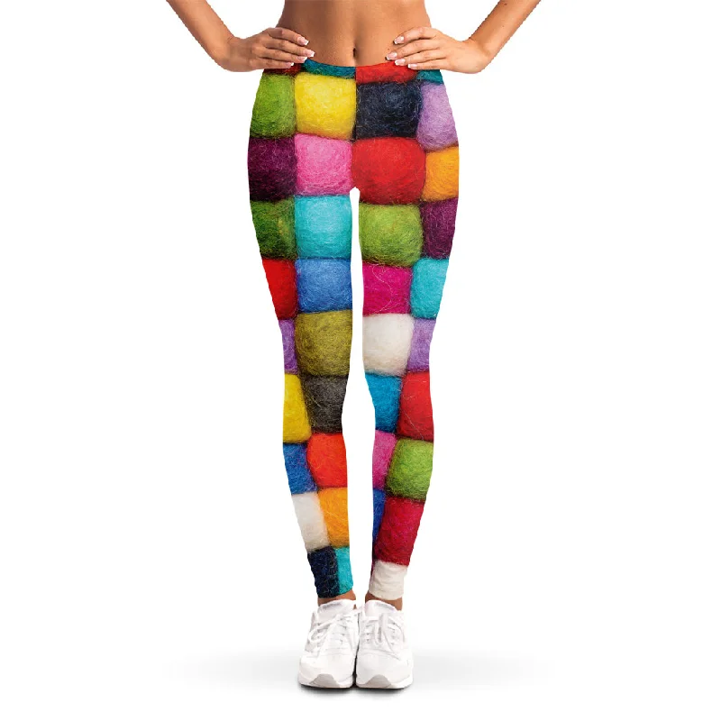 Colorful Yarn Balls Print Women's Leggings Trendy Sporty Compression Leggings