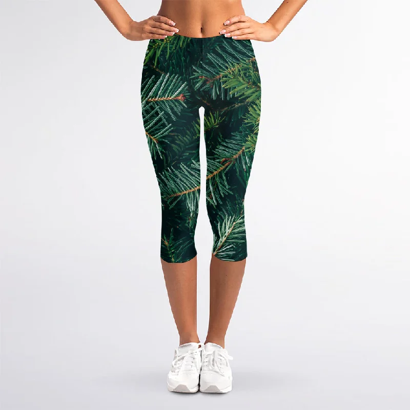 Christmas Tree Print Women's Capri Leggings Trendy Cold Weather Tights