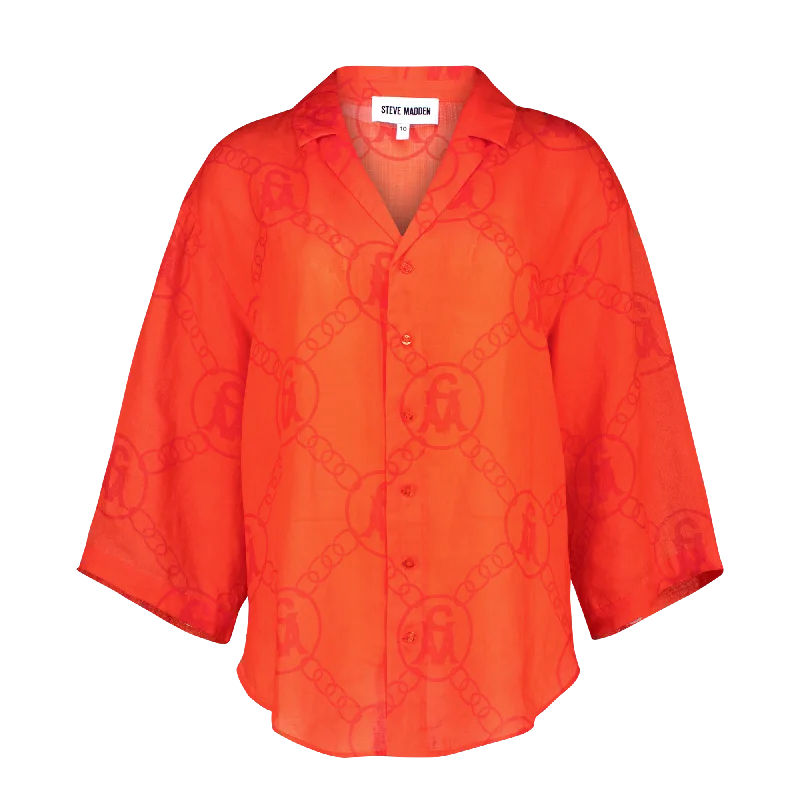 EDITH TANGERINE OVERSIZED SHIRT Front Pockets Side Pockets Patch Pockets