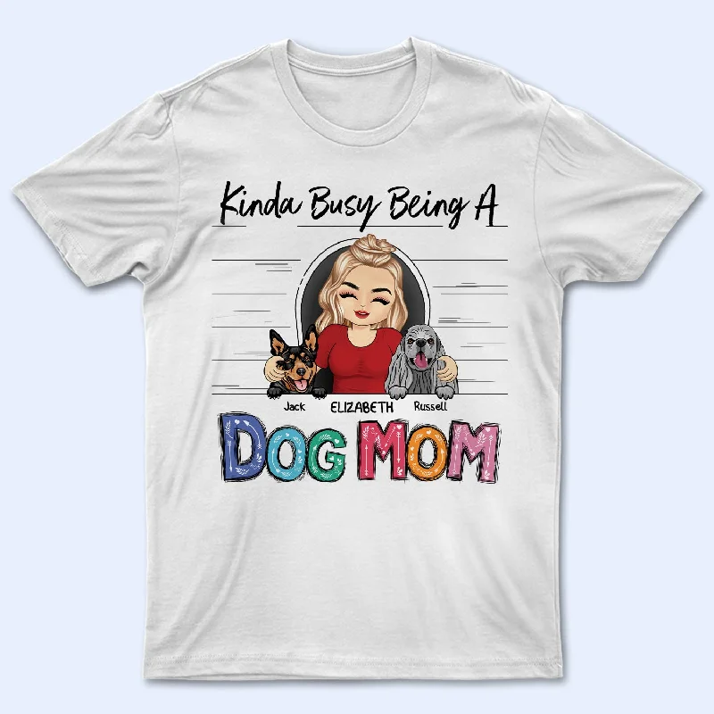 Chibi Girl Kinda Busy Being A Dog Cat Mom Fur Mama - Gift For Pet Lovers - Personalized Custom T Shirt Houndstooth Herringbone Solid