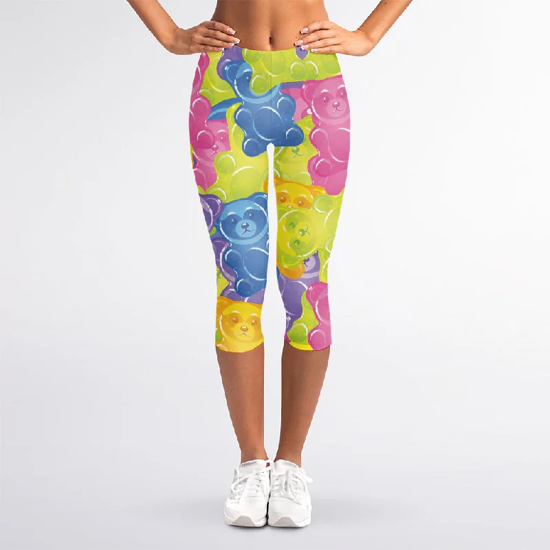 Colorful Gummy Bear Print Women's Capri Leggings Comfortable Slip-On Leggings