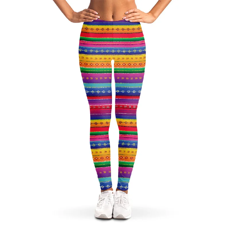 Colorful Mexican Serape Pattern Print Women's Leggings Cozy Workout Performance Leggings