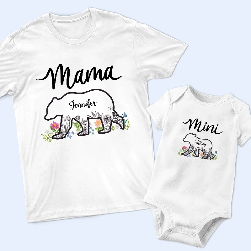 Mama Mini - Gift For Mom And Her Baby - Personalized Combo T Shirt And Baby Onesie Wool Fabric Cashmere Fabric Tweed Fabric