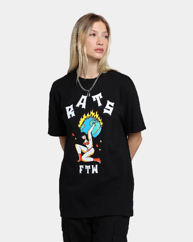 Rats Get Fat FTW T-Shirt Black Ribbed Striped Patterned