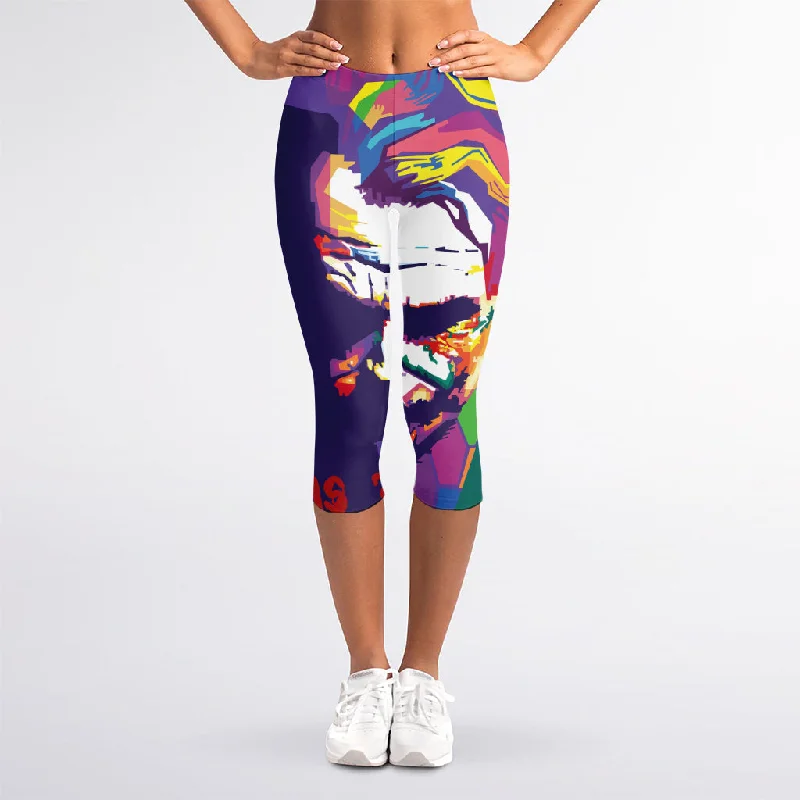 Colorful Joker Why So Serious Print Women's Capri Leggings Stylish High-Waisted Leggings