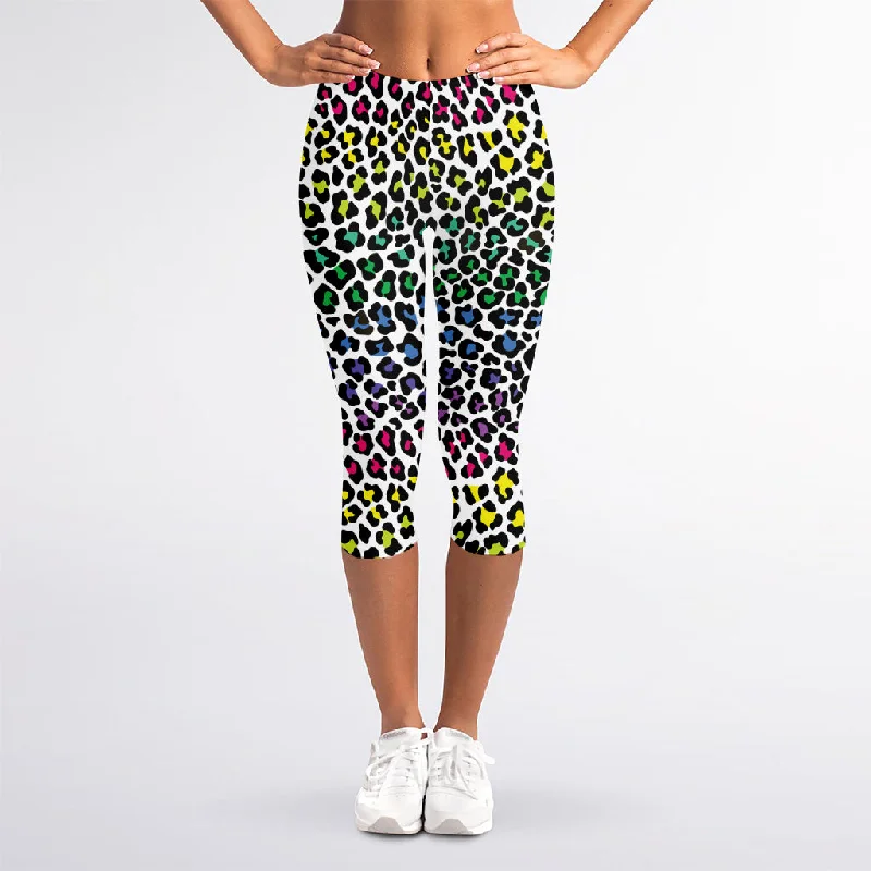 Colorful Leopard Print Women's Capri Leggings Chic Workout Leggings