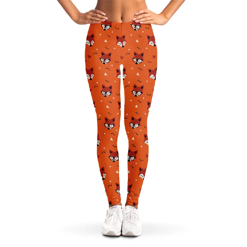 Cute Fox Pattern Print Women's Leggings Stylish Lightweight Leggings