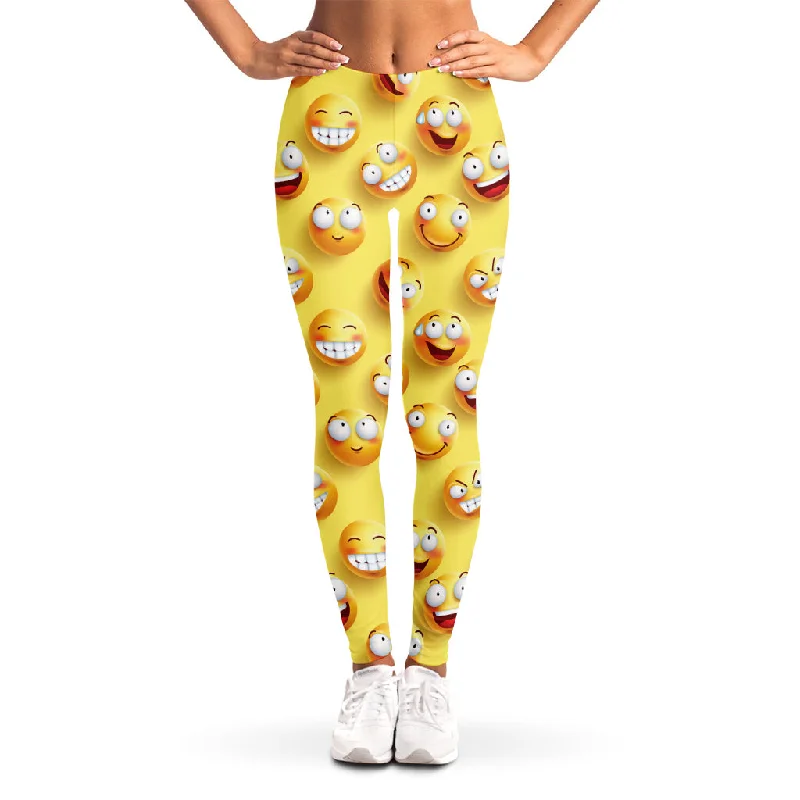 Crazy Emoji Pattern Print Women's Leggings Casual Slim-Fit Leggings