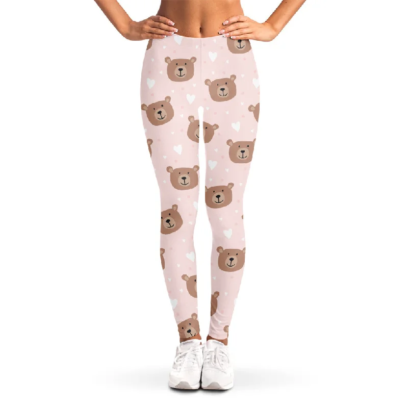 Cute Brown Bear Pattern Print Women's Leggings Fashionable Stretchy Fit Leggings