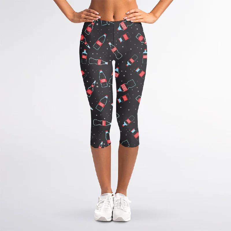 Cola Bottle Pattern Print Women's Capri Leggings Fashionable High-Rise Leggings