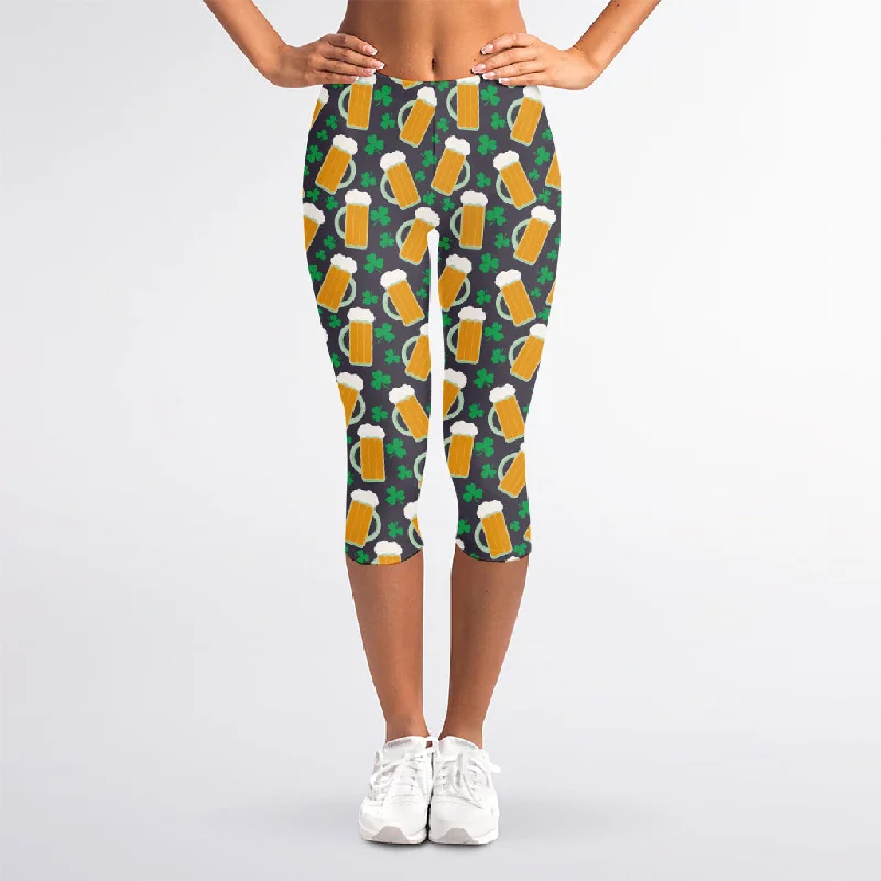 Clover And Beer St. Patrick's Day Print Women's Capri Leggings Fashionable Quick-Dry Leggings