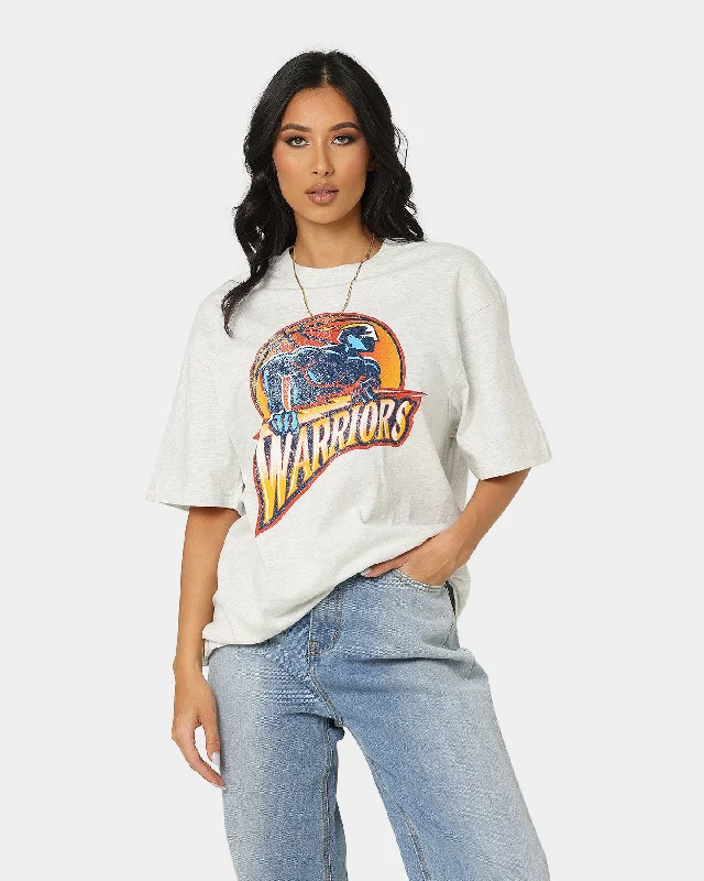 Mitchell & Ness Golden State Warriors Oversized Logo Short Sleeve T-Shirt White Marle Hooded Caped Shawl Collar