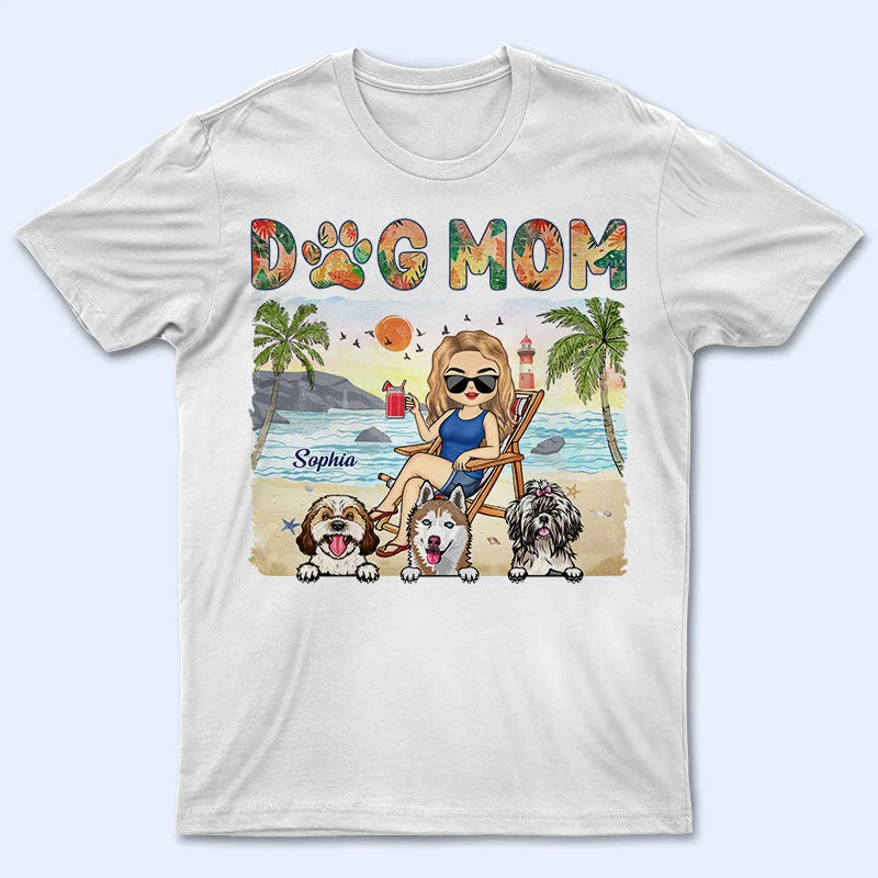 Dog Mom Beach Chibi Girl - Gift For Dog Lovers - Personalized Custom T Shirt Satin Blend Silk Blend Wool Blend