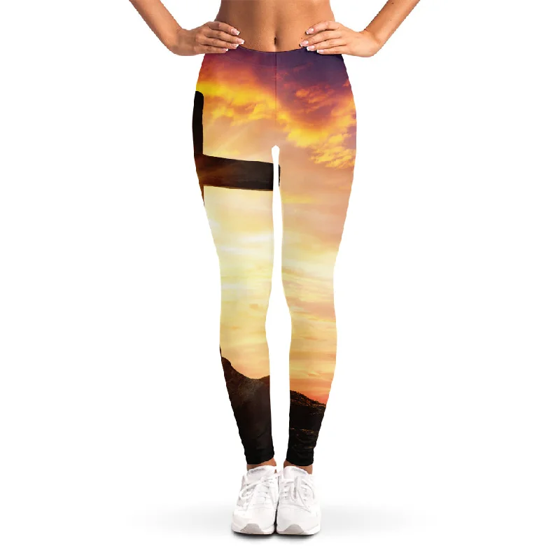 Crucifixion Of Jesus Christ Print Women's Leggings Fashionable Leather-Look Leggings