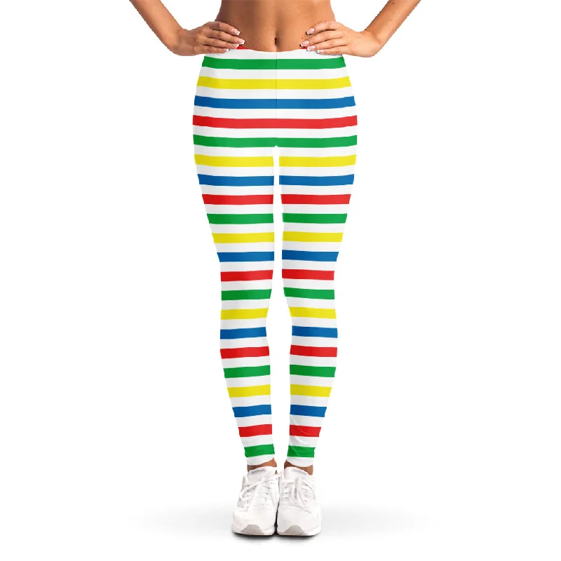 Colorful Striped Pattern Print Women's Leggings Classic Solid Color Leggings