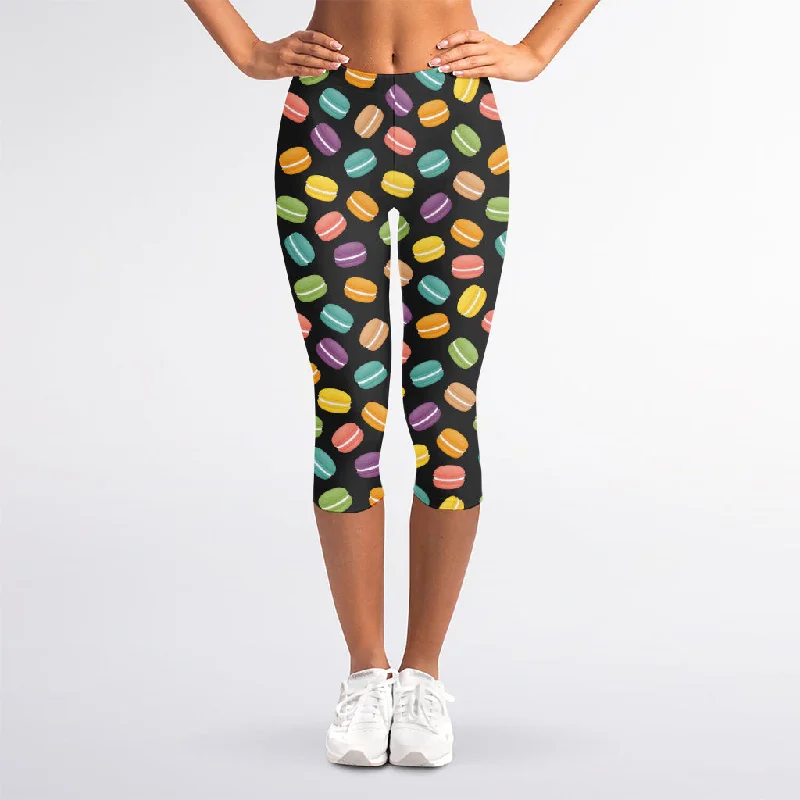 Colorful Macaron Pattern Print Women's Capri Leggings Trendy Cut-Out Activewear Leggings