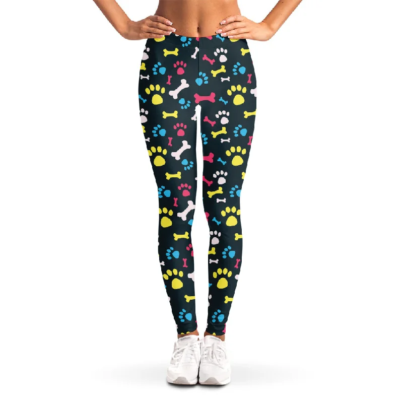 Colorful Paw And Bone Pattern Print Women's Leggings Stylish Winter-Ready Leggings