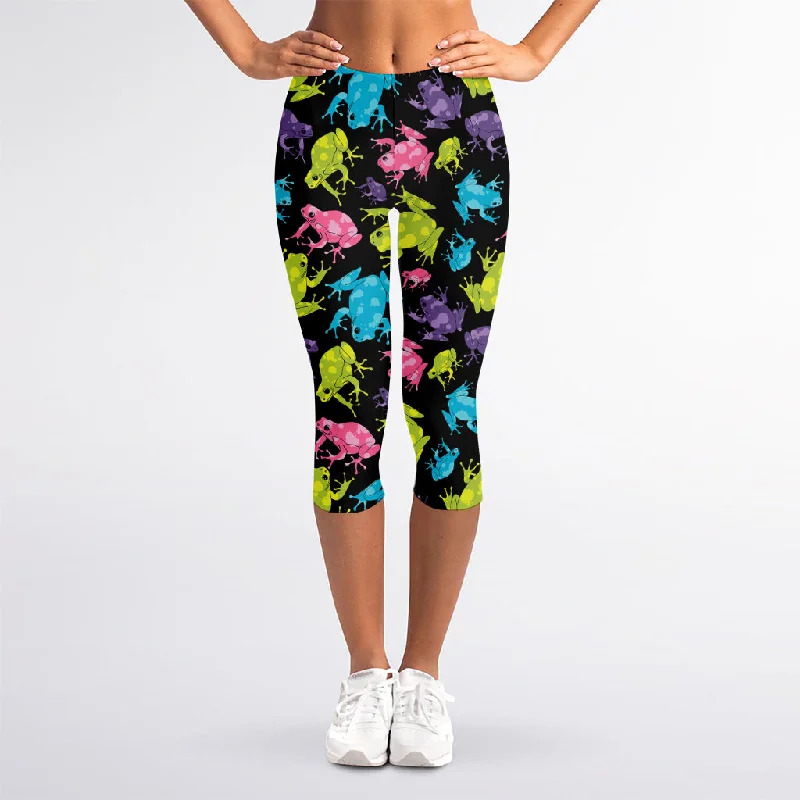 Colorful Frog Pattern Print Women's Capri Leggings Fashionable Sports Compression Leggings