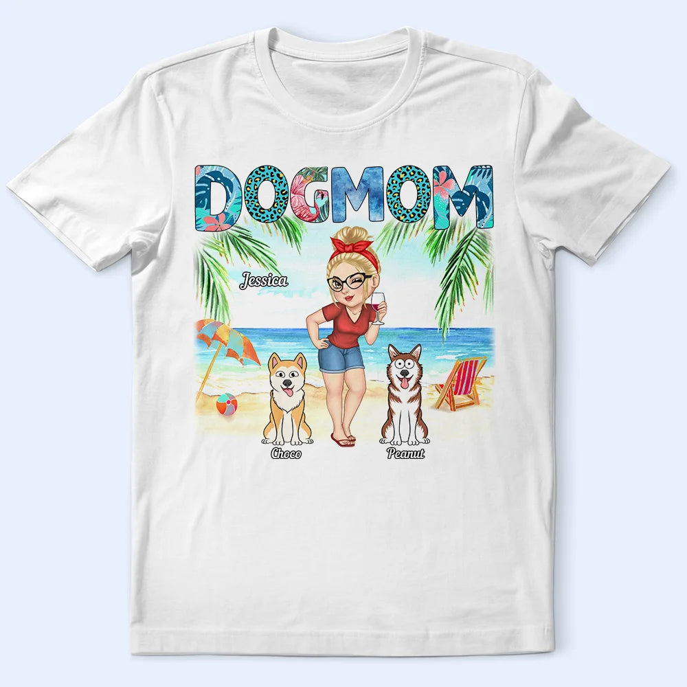 Dog Mom Tropical Beach Sea Ocean - Personalized T Shirt Handmade Hand-knitted Hand-woven