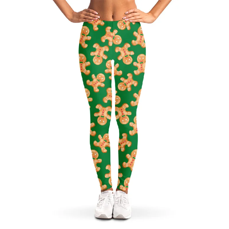 Cute Gingerbread Man Pattern Print Women's Leggings Trendy Colorblock Print Leggings