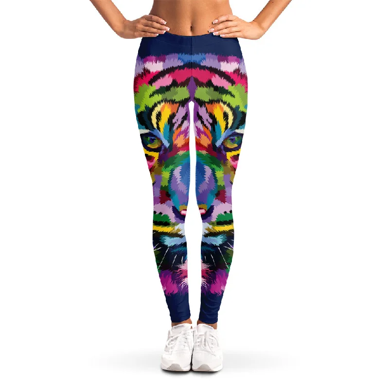 Colorful Tiger Portrait Print Women's Leggings Elegant Casual Fit Leggings